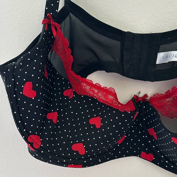 Cacique Black Bra with Red Heart Accents - Picture 3 of 4